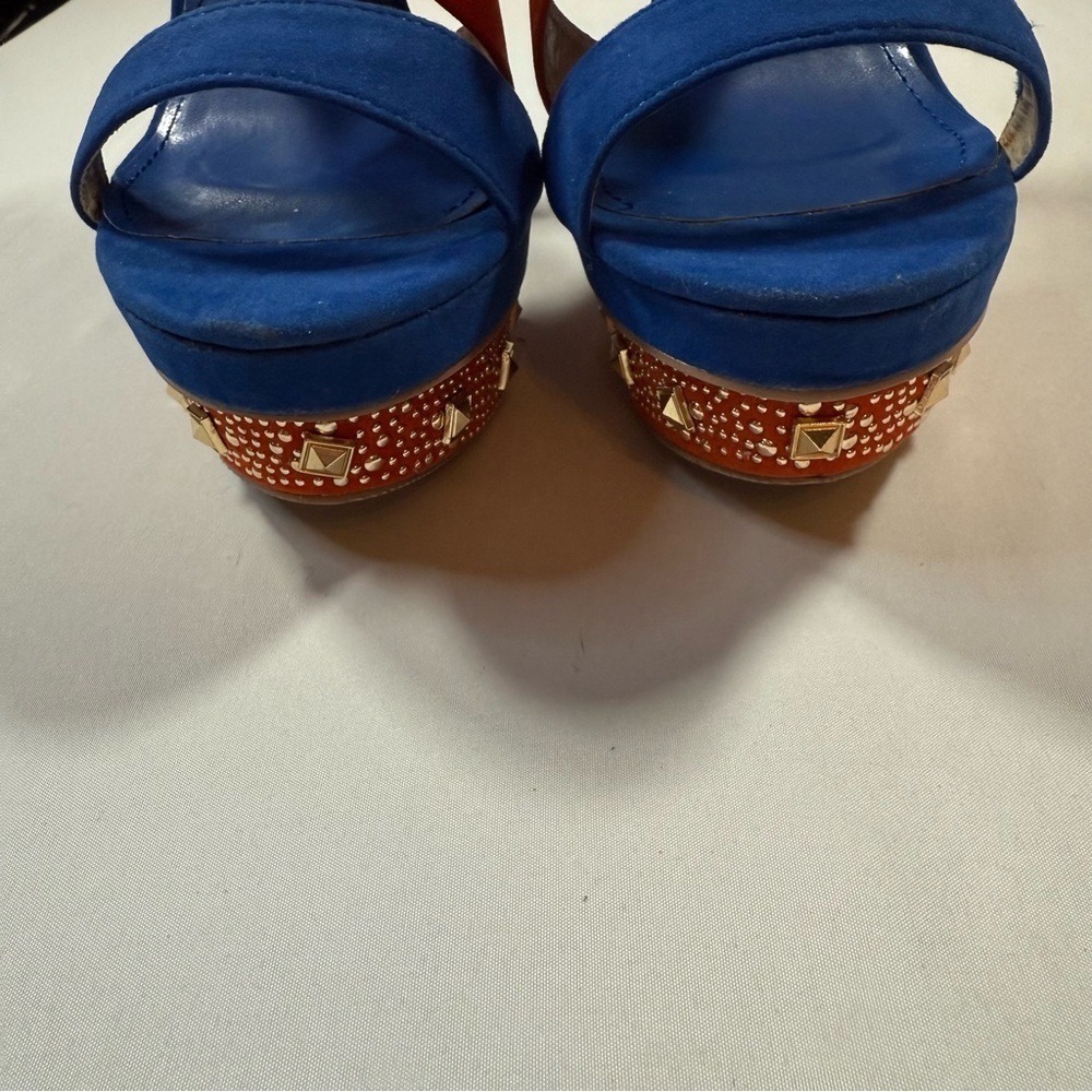 Alba Blue and Orange Studded Platform Heels - Picture 3 of 12